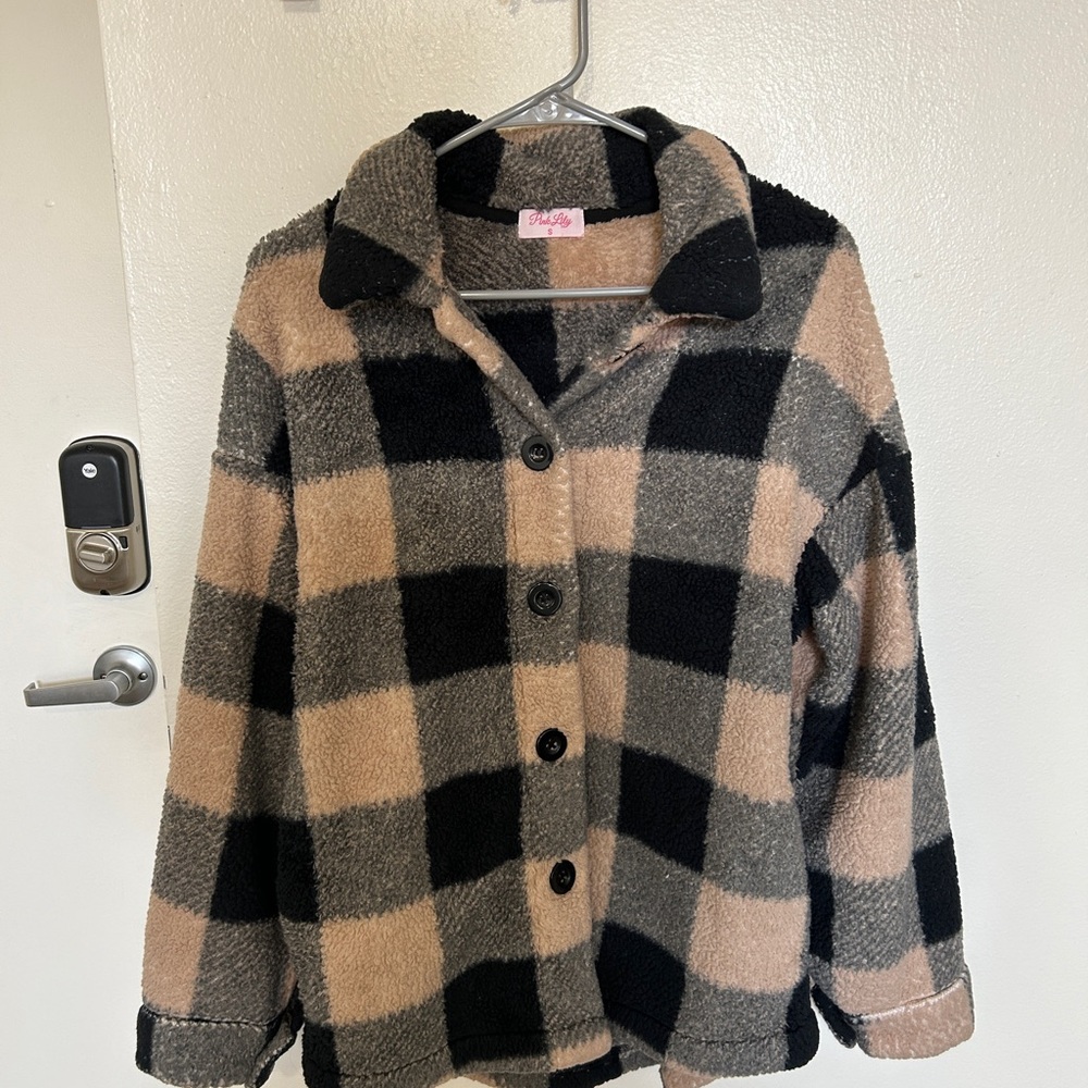 Pink Lily Black and Tan Teddy Jacket